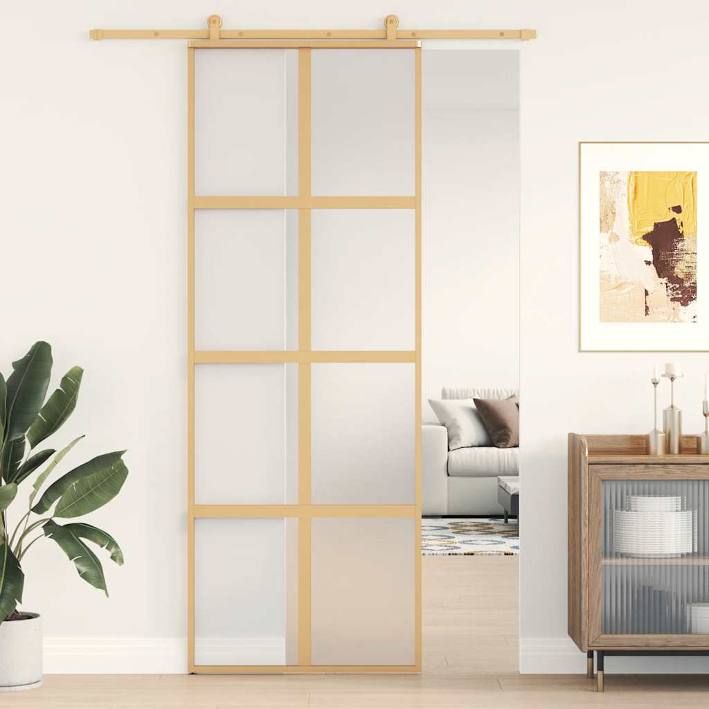Vidaxx Schiebetür 76x205 cm ESG-Glas matt und Aluminium goldfarben