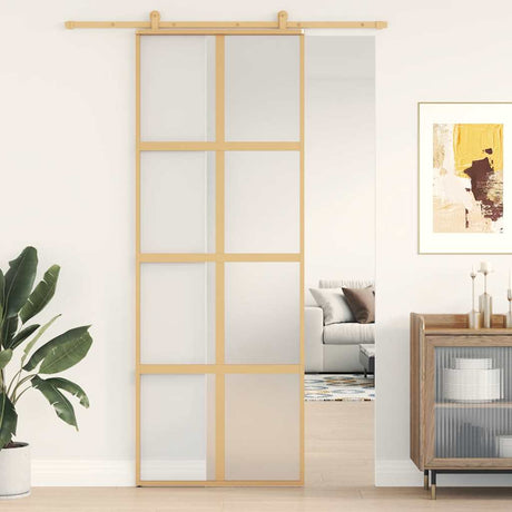 Vidaxx Schiebetür 76x205 cm ESG-Glas matt und Aluminium goldfarben