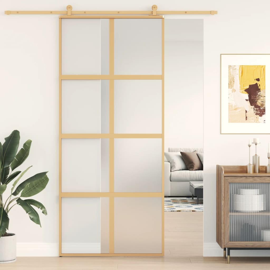Vidaxx Schiebetür 90x205 cm ESG-Glas matt und Aluminium goldfarben