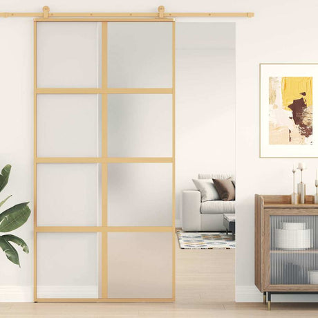 Vidaxx Schiebetür 102,5x205 cm ESG-Glas matt und Aluminium goldfarben