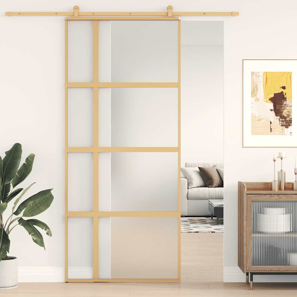 Vidaxx Schiebetür 90x205 cm ESG-Glas matt und Aluminium goldfarben