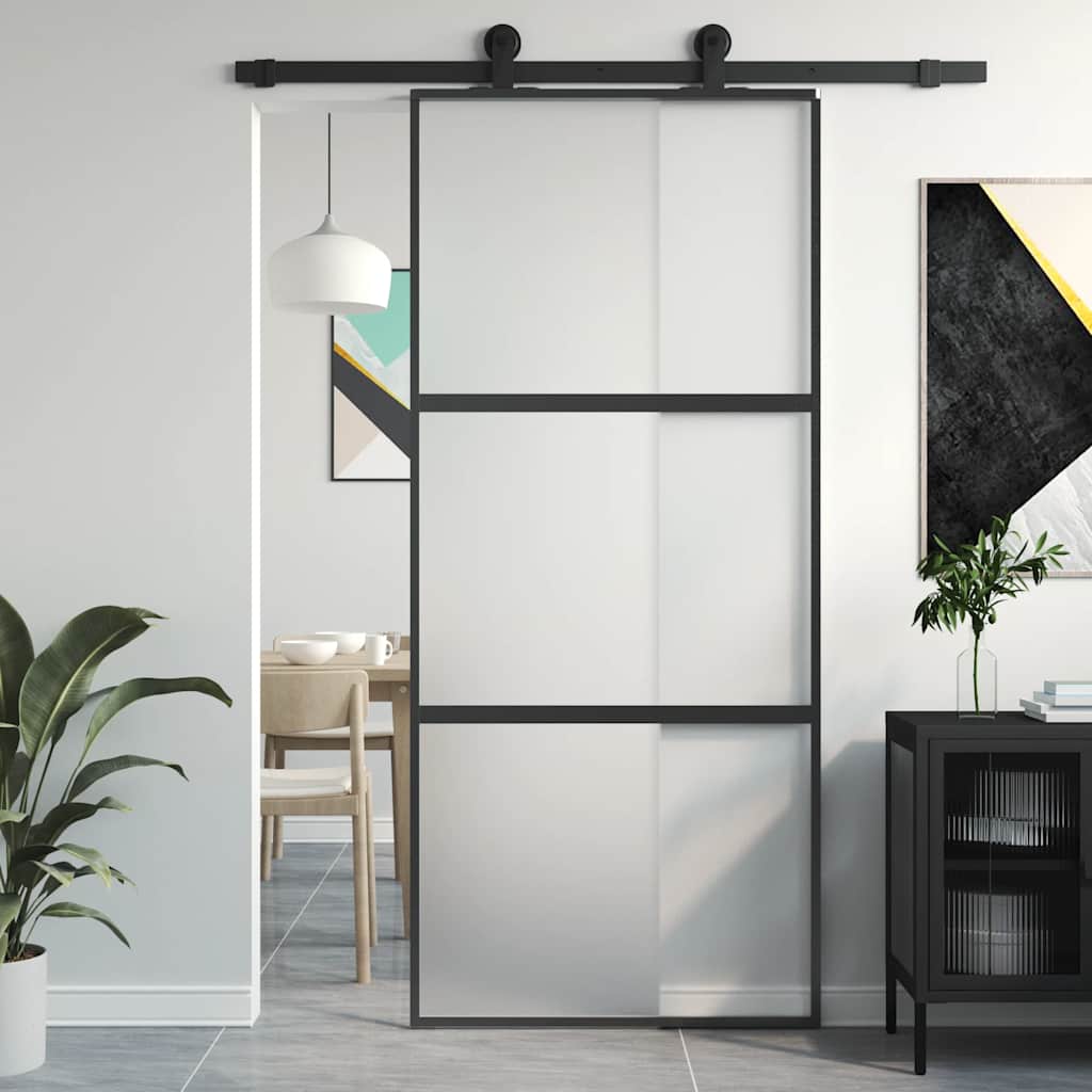 Vidaxx Schiebetür 90x205 cm Hartglas und Aluminium schwarz