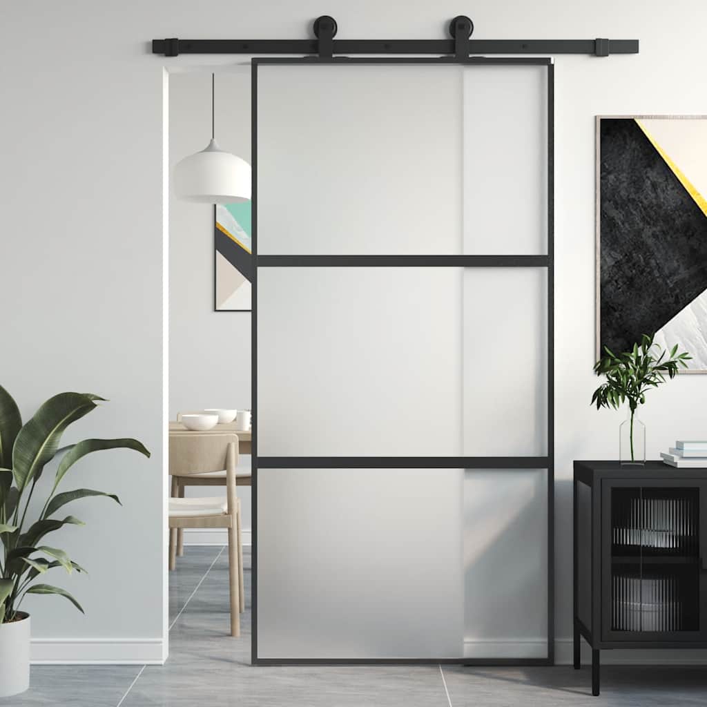 Vidaxx Schiebetür 102,5x205 cm Hartglas und Aluminium schwarz