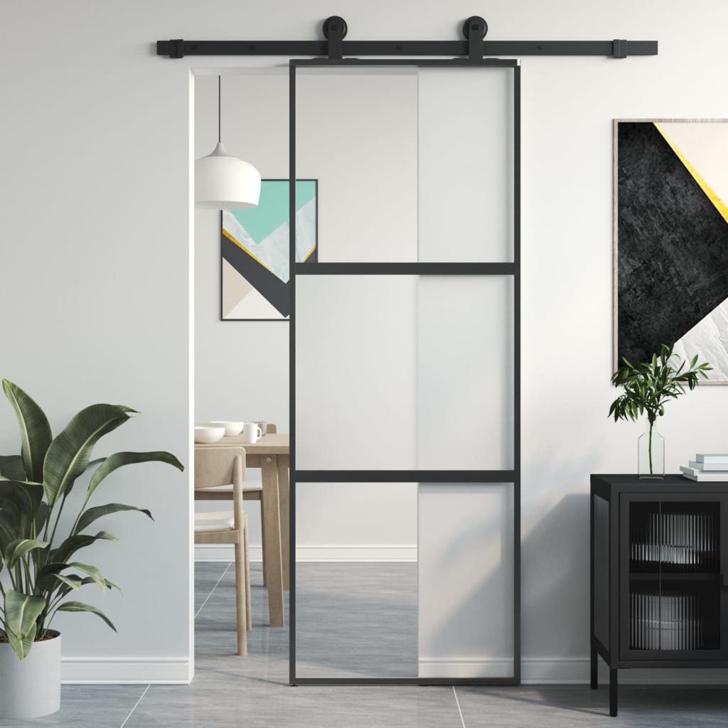 Porta scorrevole Vidaxl 76x205 cm in vetro indurito e nero in alluminio