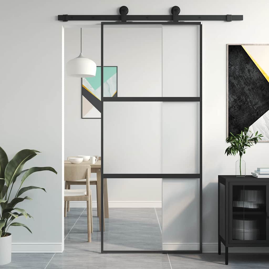 Vidaxx Schiebetür 90x205 cm Hartglas und Aluminium schwarz
