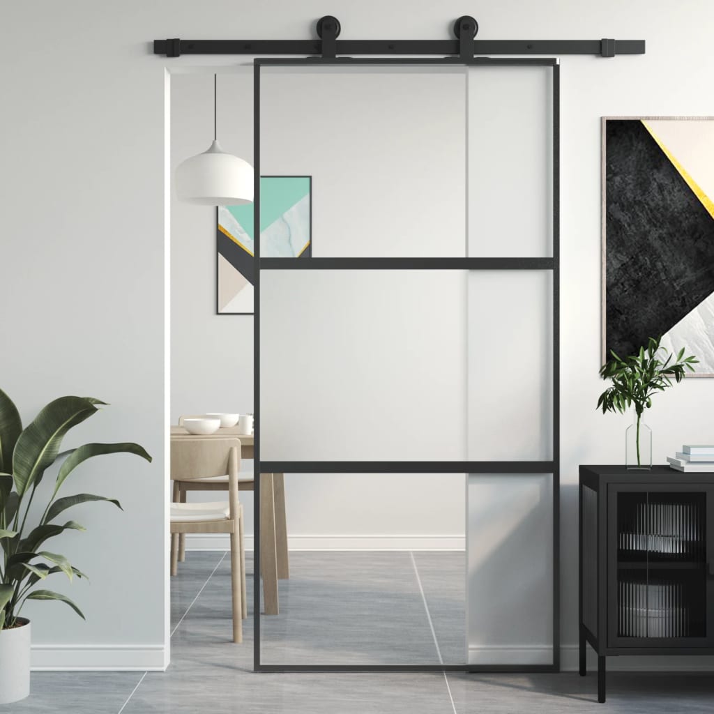 Vidaxl skjutdörr 102.5x205 cm härdat glas och aluminium svart