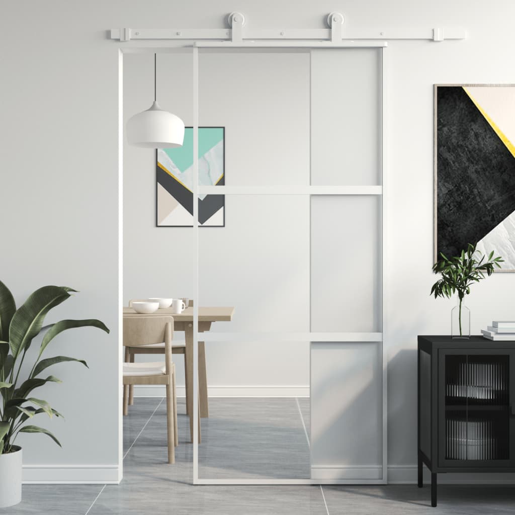 Vidaxl Porte coulissante 90x205 cm Verre durcie et aluminium blanc