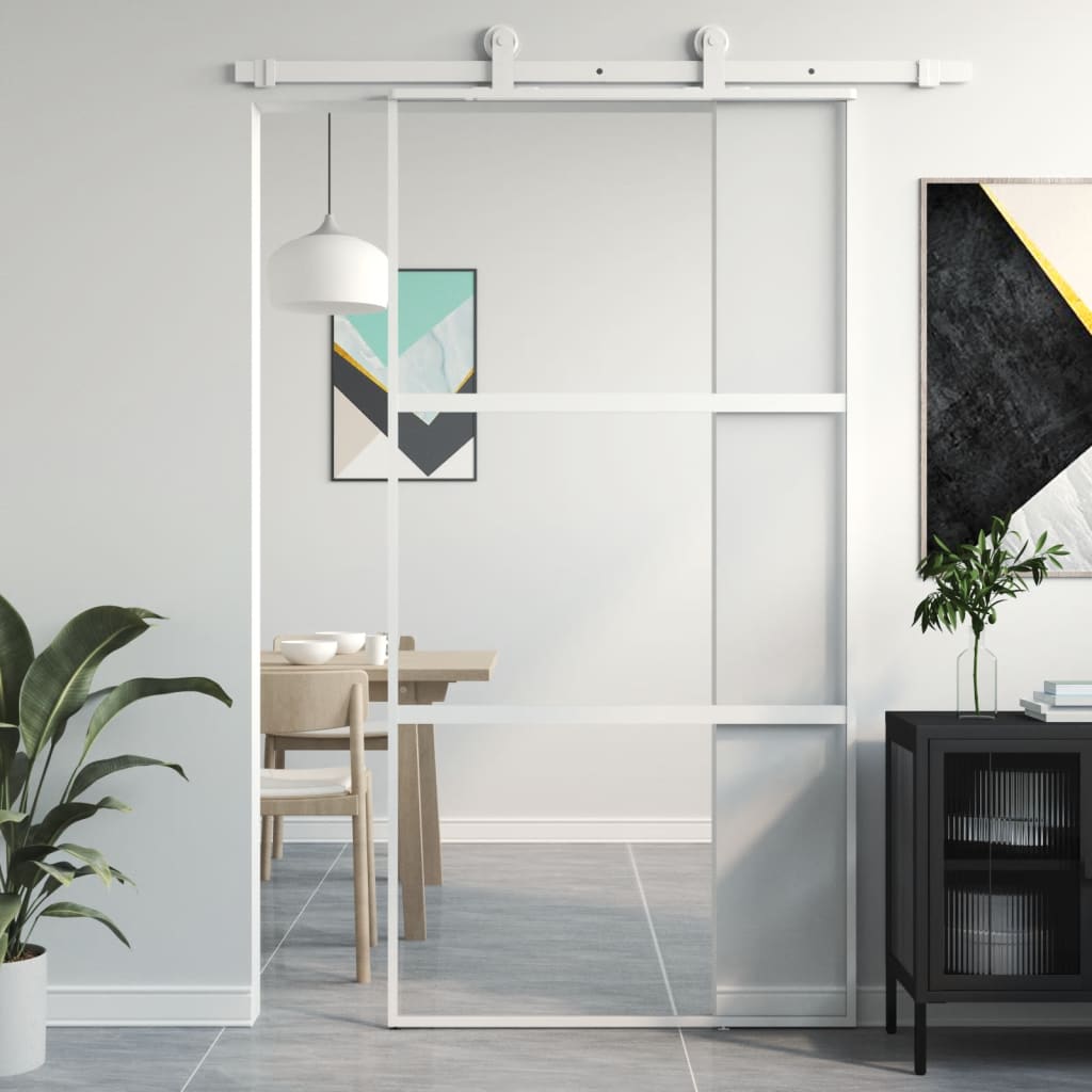 Vidaxl skjutdörr 102.5x205 cm härdat glas och aluminiumvitt