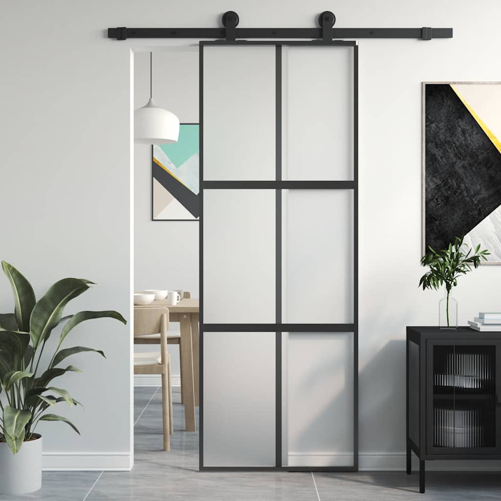 Vidaxx Schiebetür 76x205 cm Hartglas und Aluminium schwarz