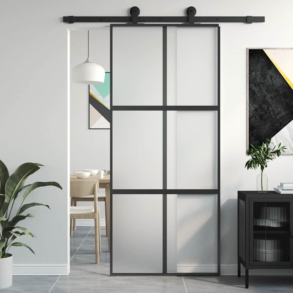 VidaXL Schiebetür 90x205 cm gehärtetes Glas und Aluminium schwarz