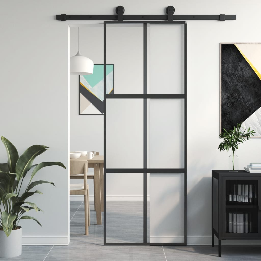 Porta scorrevole Vidaxl 76x205 cm in vetro indurito e nero in alluminio