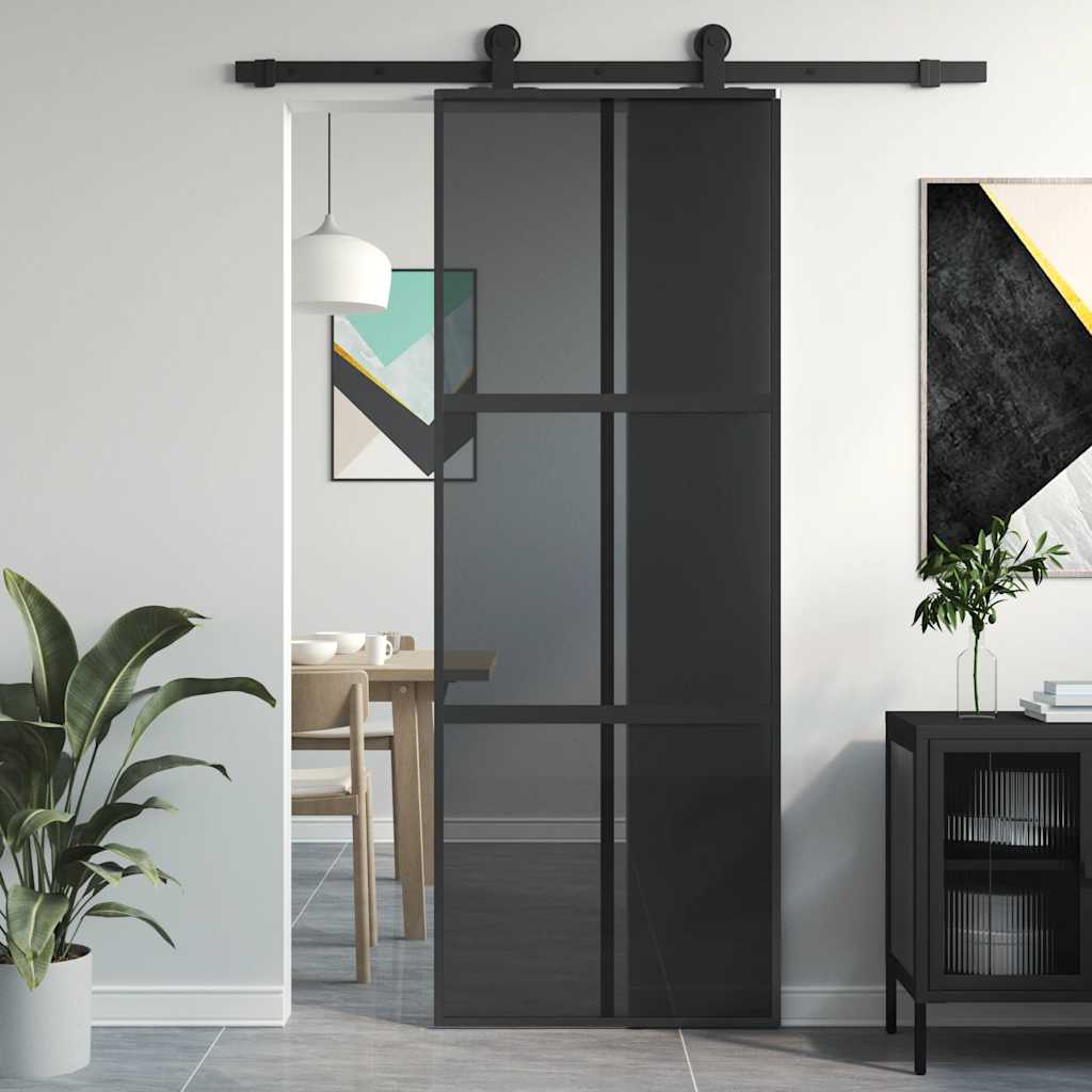 VidaXL Schiebetür 76x205 cm gehärtetes Glas und Aluminium schwarz
