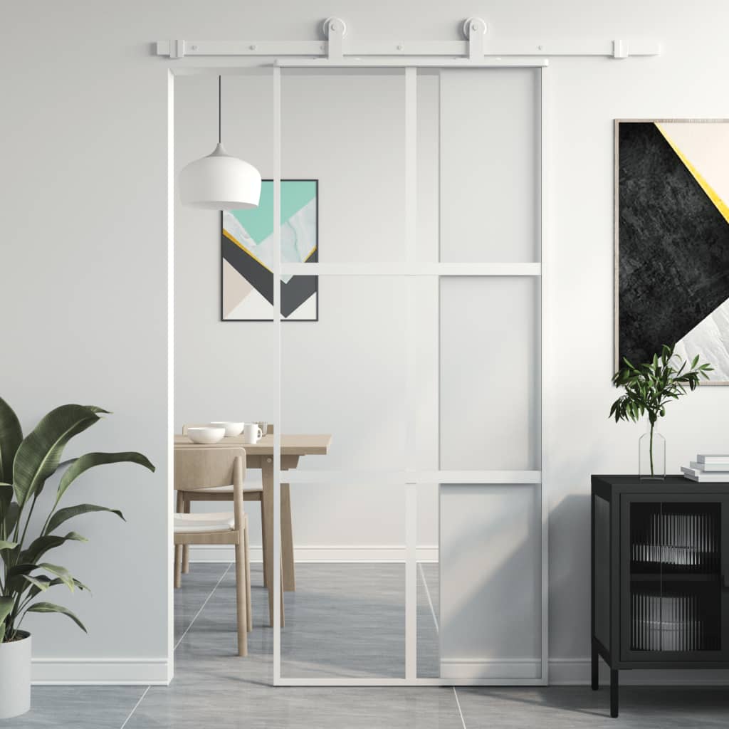 Vidaxl skjutdörr 90x205 cm härdat glas och aluminiumvitt