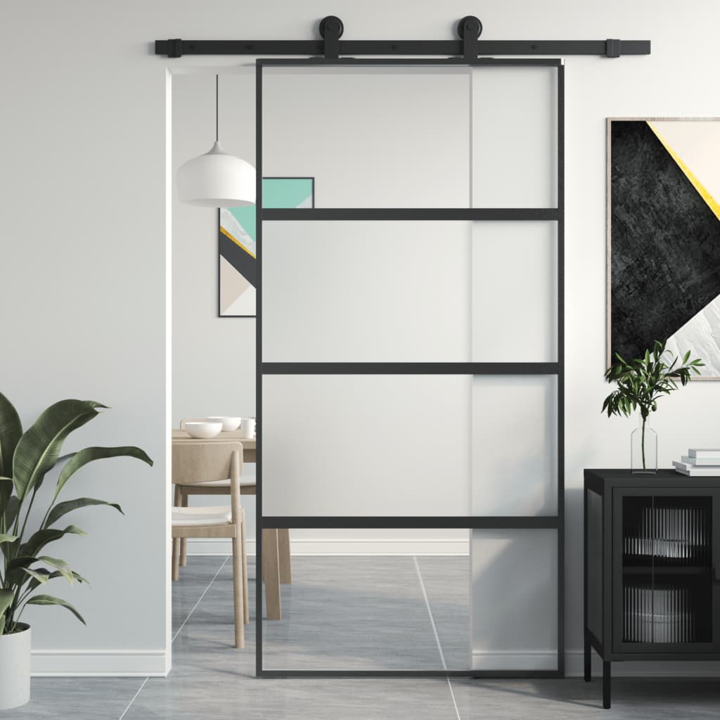 Porta scorrevole Vidaxl 102.5x205 cm in vetro indurito e nero in alluminio