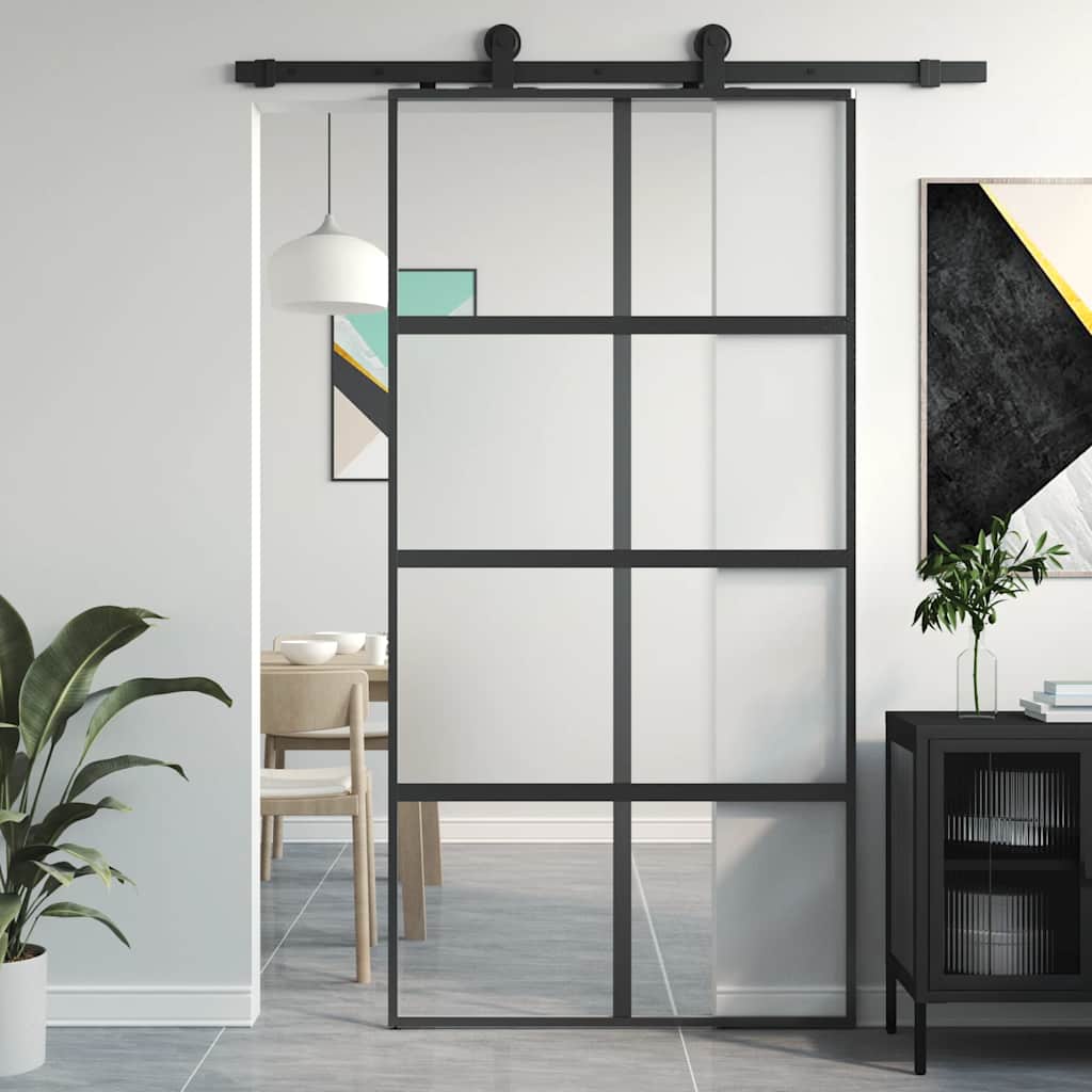 VidaXL Schiebetür 102,5x205 cm gehärtetes Glas und Aluminium schwarz