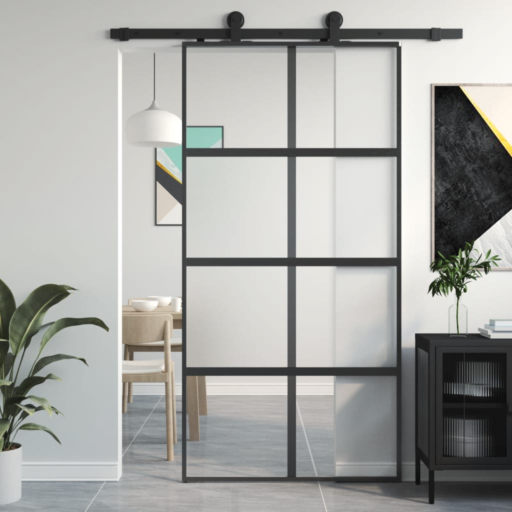 Vidaxl Porte coulissante 102.5x205 cm Verre durcie et noir en aluminium