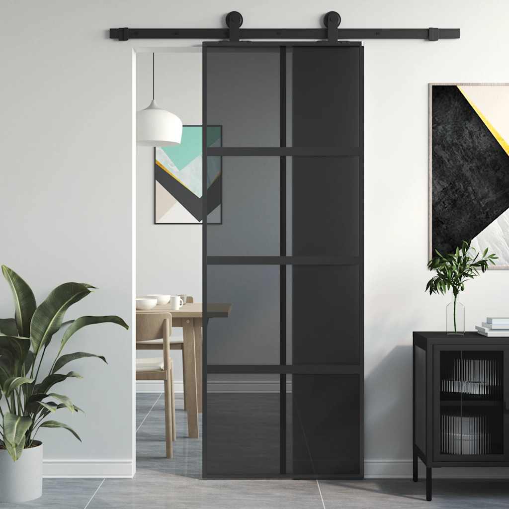 VidaXL Schiebetür 76x205 cm gehärtetes Glas und Aluminium schwarz