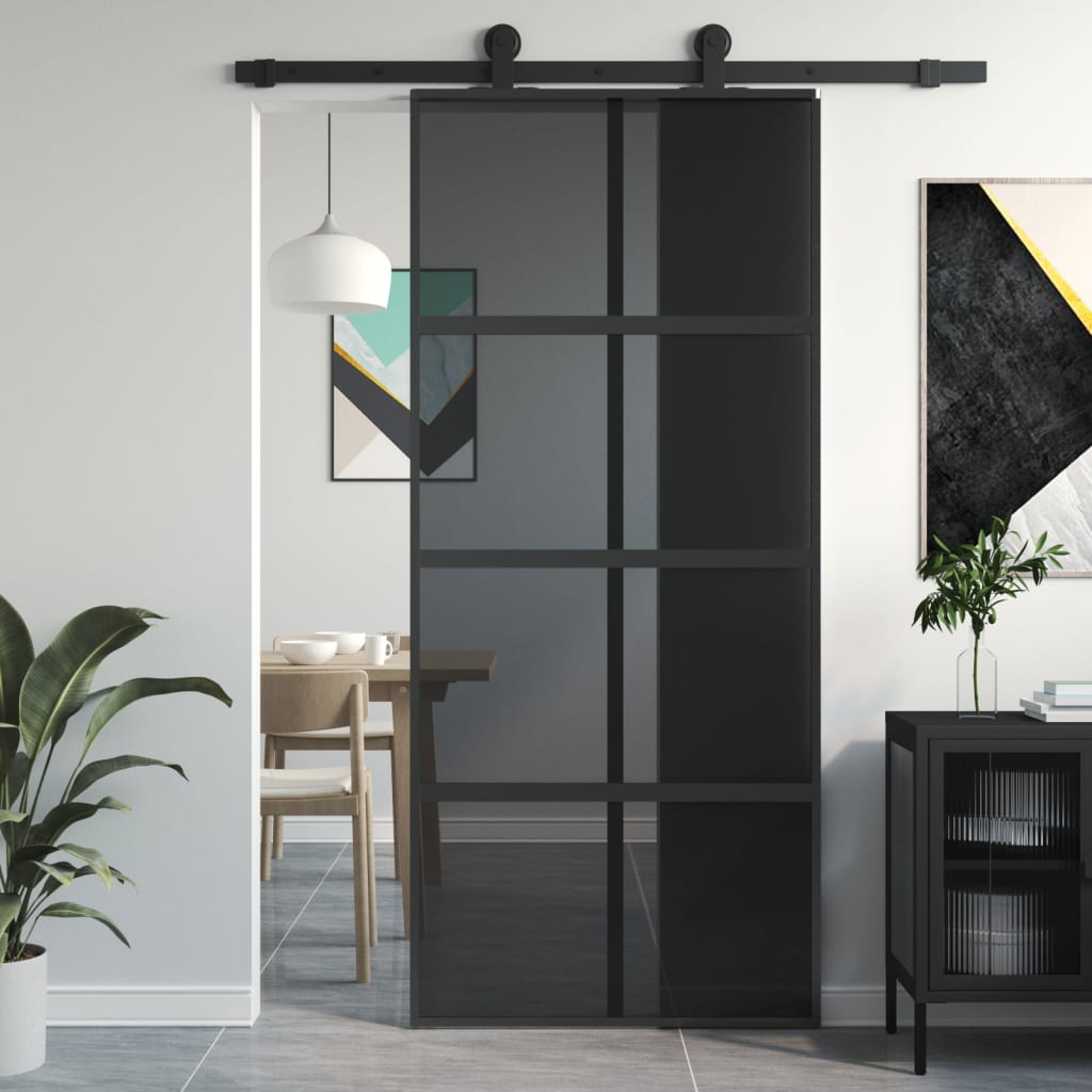 Porta scorrevole Vidaxl 90x205 cm in vetro indurito e nero in alluminio