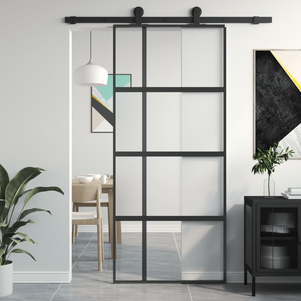 Vidaxl sliding door 90x205 cm hardened glass and aluminum black