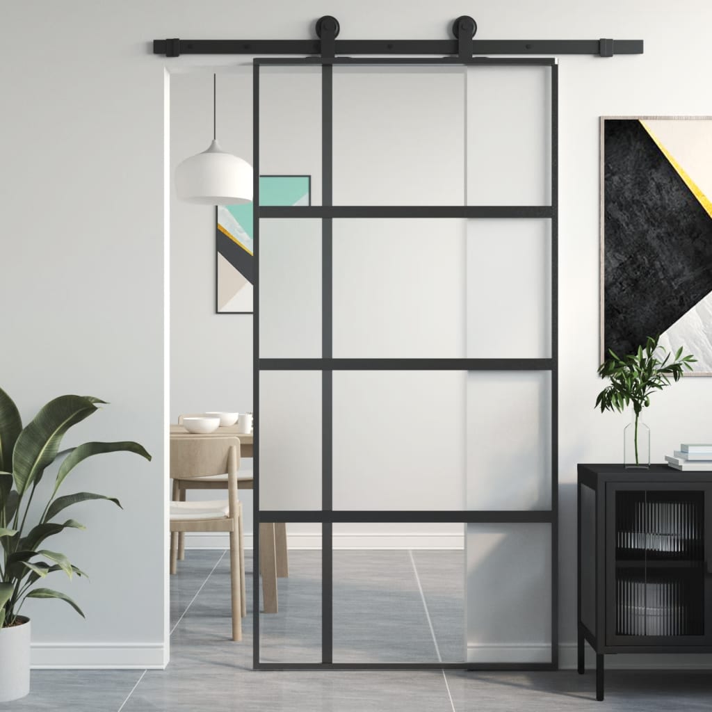 Vidaxl schuifdeur 102,5x205 cm gehard glas en aluminium zwart