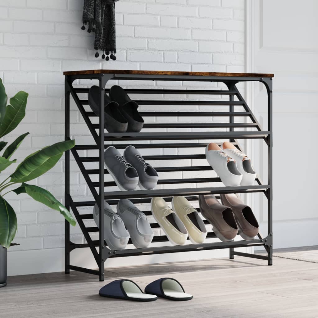 Vidaxl Shoe Rack 90x30x85 cm de madera procesada de roble ahumado coloreado