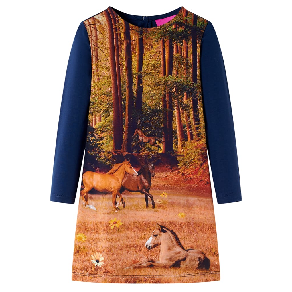 VidaXL Kinderkleid mit langen Ärmeln 128 Marineblau