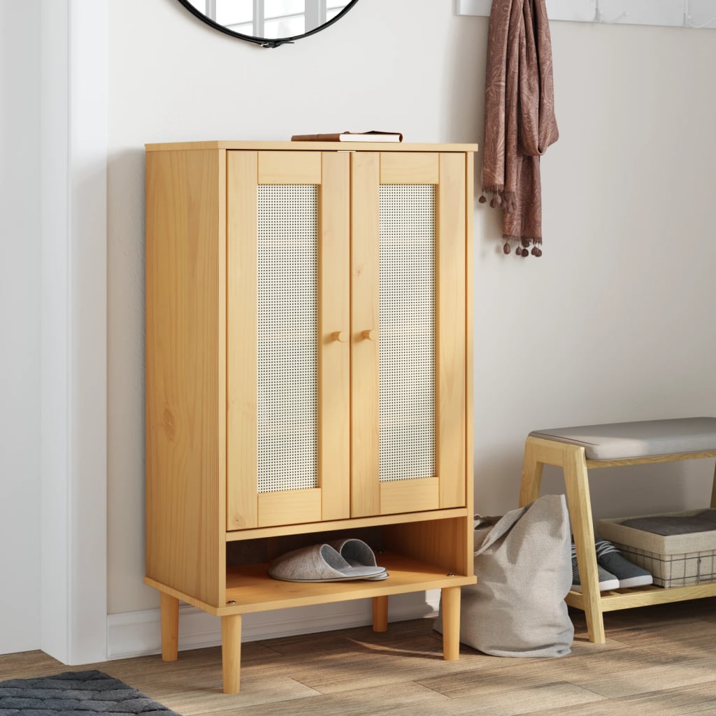 Vidaxl Shoe Cabinet Senja 59,5x35x107 cm Rattan vypadat borovice dřevo hnědá