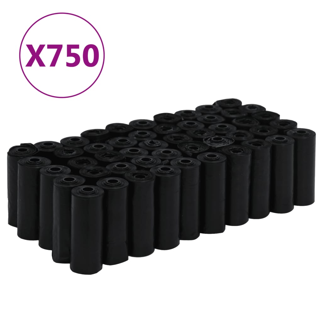 Sacs de merde de chien Vidaxl 750 PCS 30x20 cm en polyéthylène noir