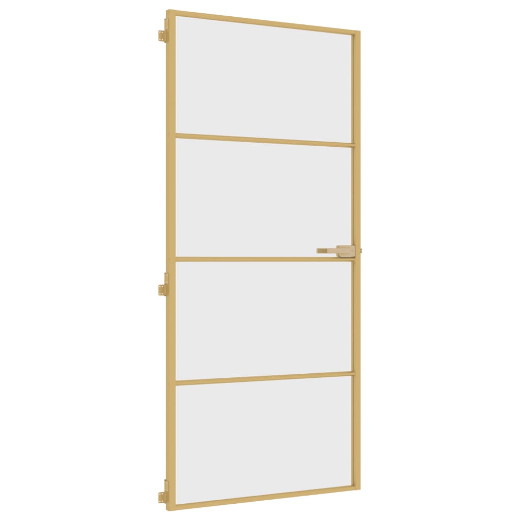 Vidaxl Porte intérieure étroite 93x201,5 cm Verre durci et couleur or en aluminium