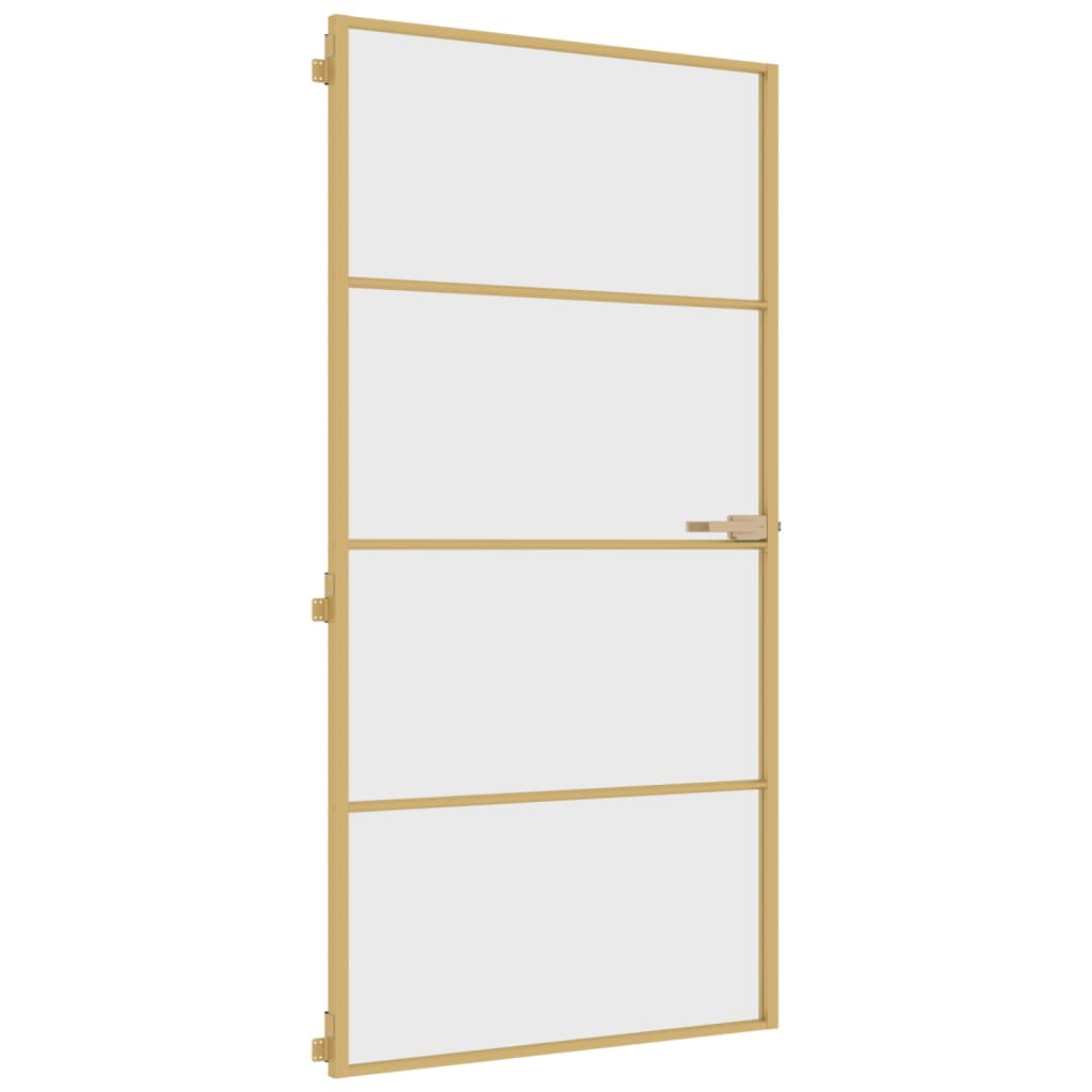 Vidaxl puerta interior estrecha 102.5x201.5 cm de vidrio endurecido y oro de aluminio