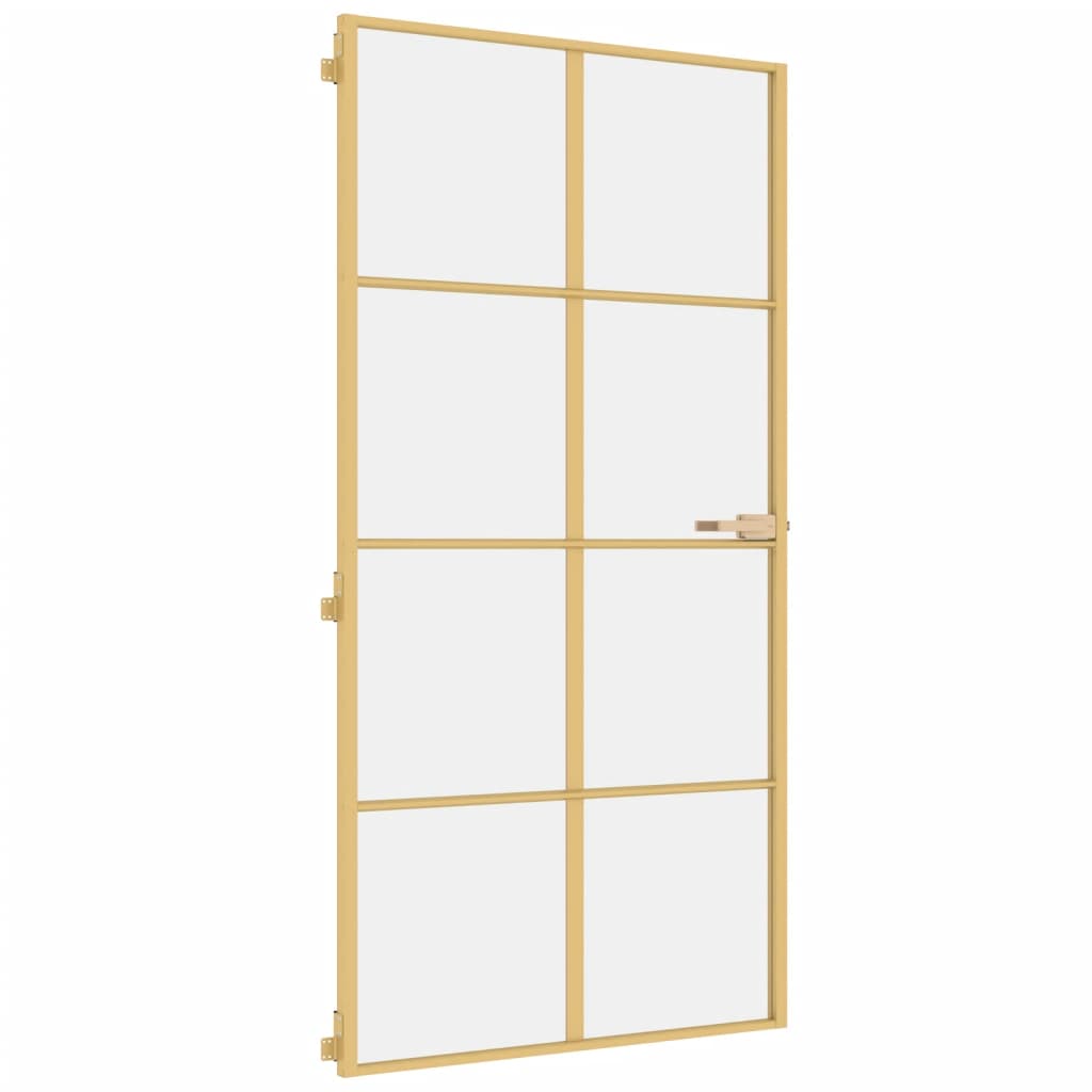 Vidaxl puerta interior estrecha 102.5x201.5 cm de vidrio endurecido y oro de aluminio