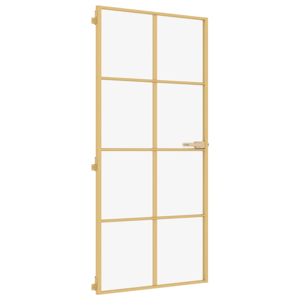 Vidaxl puerta interior estrecha 93x201.5 cm de vidrio endurecido y color de oro de aluminio