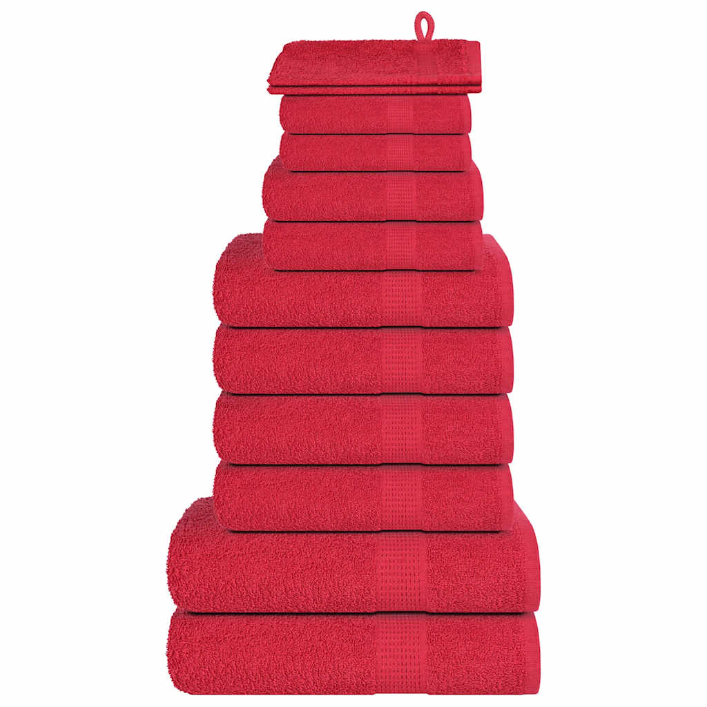 VidaXL 12-teiliges Handtuchset 360 g m² 100 % Baumwolle Rot