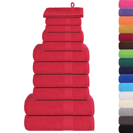 VidaXL 12-delige Handdoekenset 360 g m² 100% katoen rood