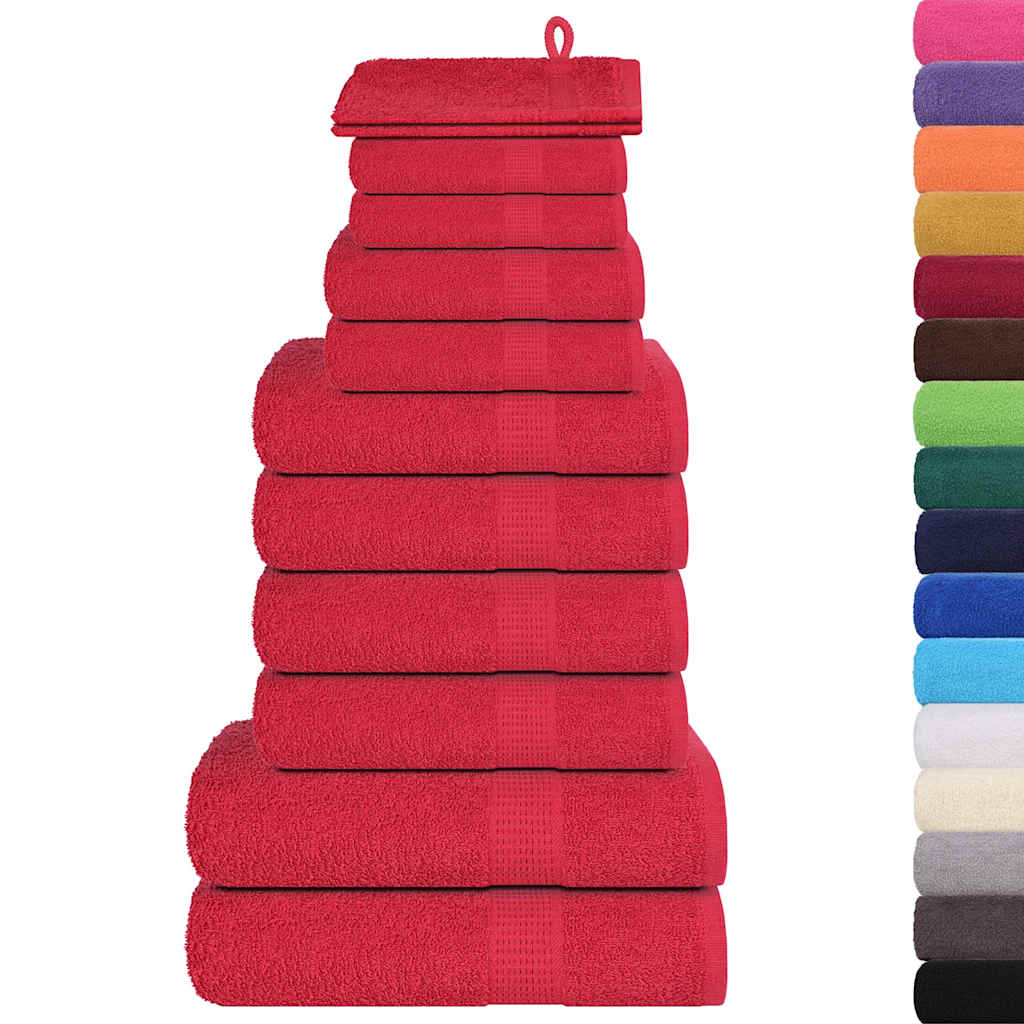 VidaXL 12-teiliges Handtuchset 360 g m² 100 % Baumwolle Rot