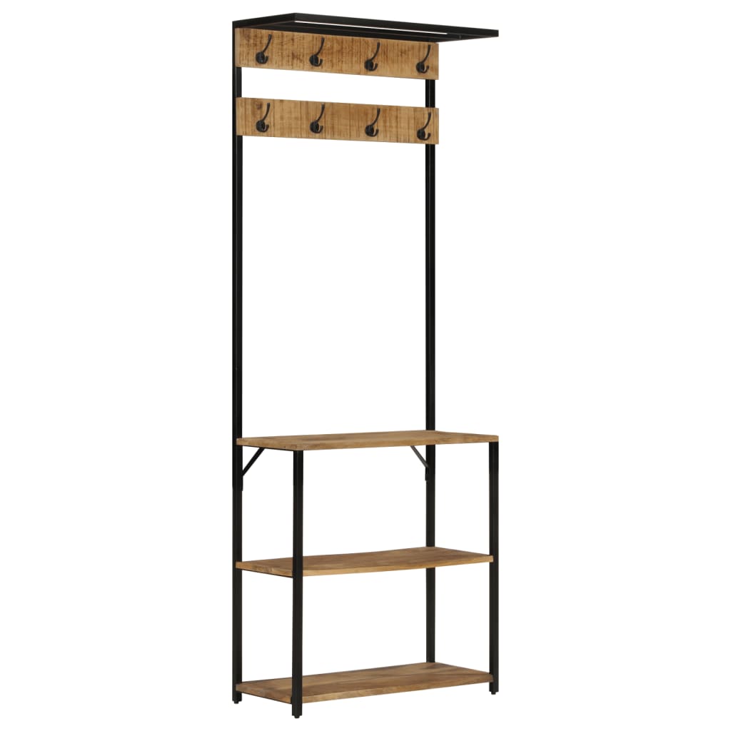 VidaXL Garderobenständer mit Schuhablage 68x30x182 cm massives rohes Mangoholz