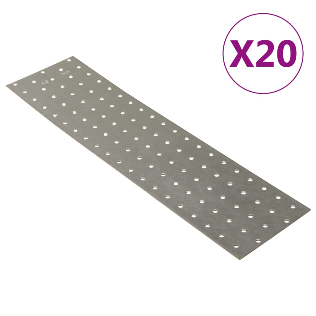 VidaXL-Platten perforiert, 20 Stück, 2 mm, 400 x 100 mm, verzinkter Stahl