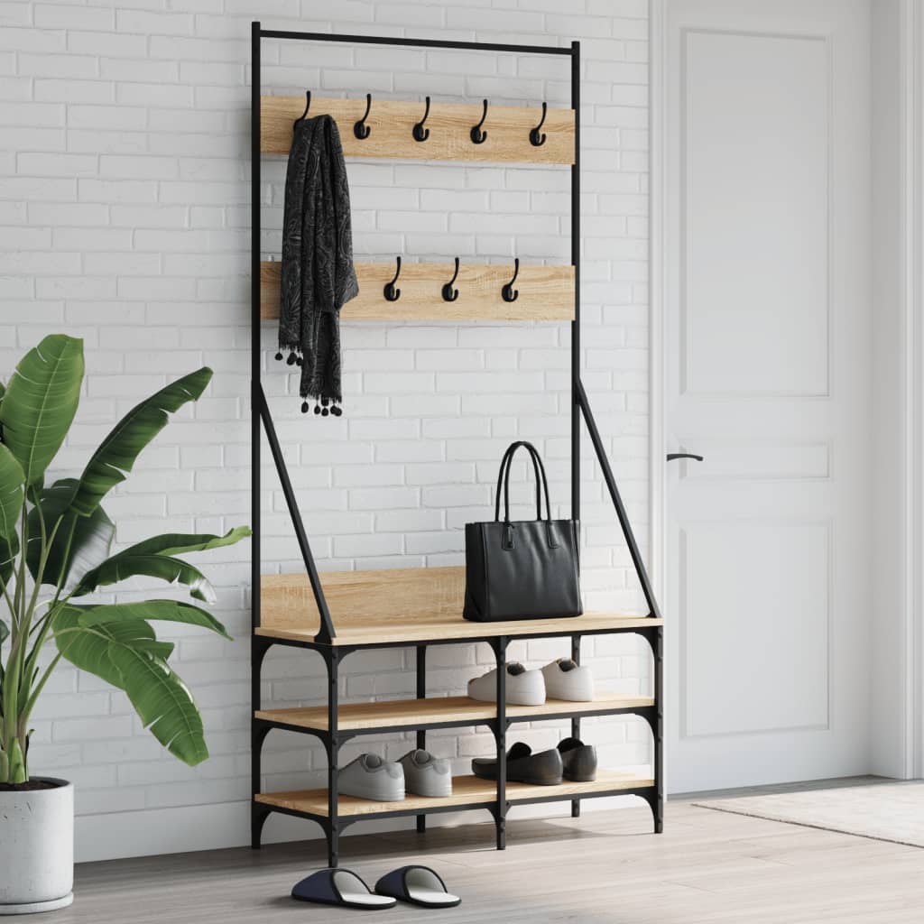 Vidaxl klær rack med skobrekk 90x34x184 cm sonoma eik farget