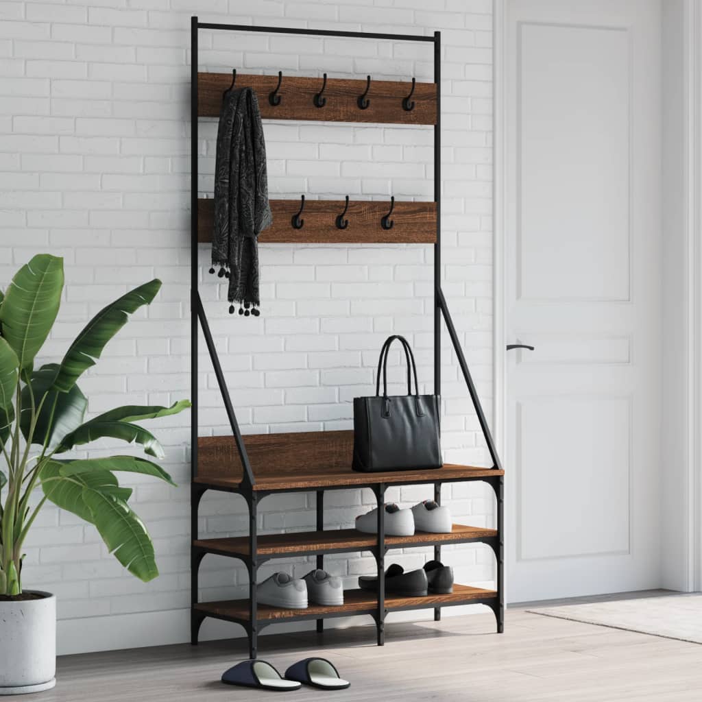 Bidaxl klädställ med sko rack 90x34x184 cm brun ekfärg