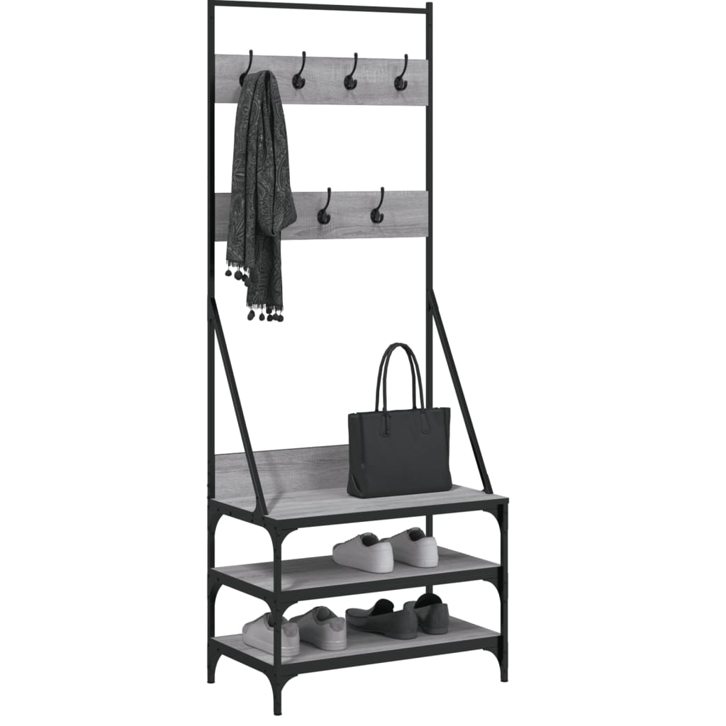 Bidaxl klädstativ med sko rack 70x40x184 cm grå sonoma ekfärg