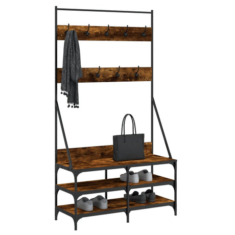 VidaXL Kleiderständer mit Schuhablage 100x40x184 cm Räuchereiche