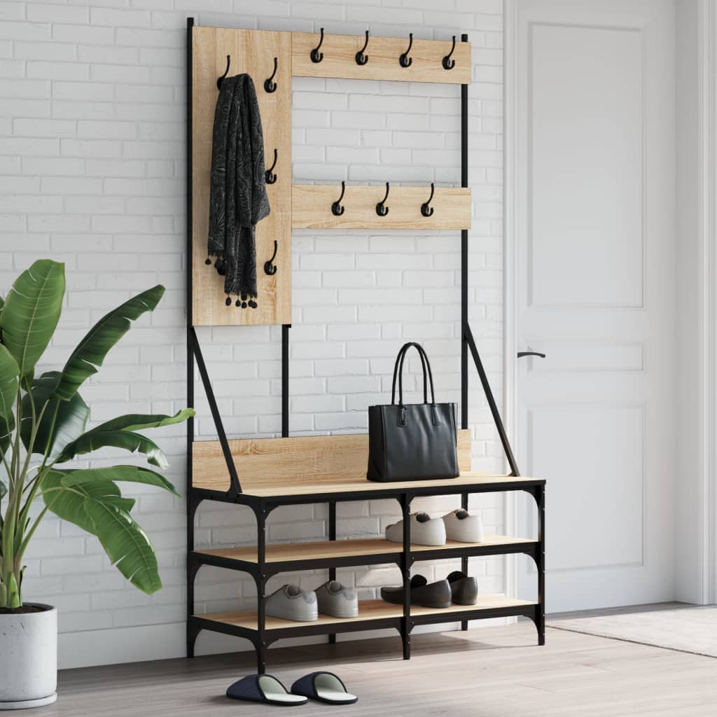 Vidaxl klädhylla med sko rack 100x40x184 cm sonoma ek färgad