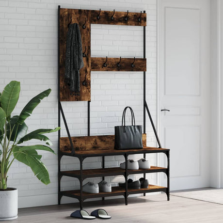 VidaXL Kleiderständer mit Schuhablage 100x40x184 cm Räuchereiche