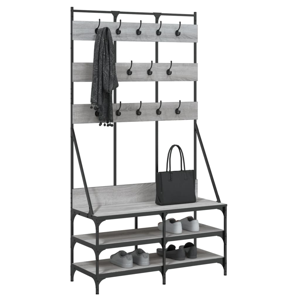 VidaXL Kleiderständer mit Schuhregal 100 x 40 x 184 cm, Farbe Sonoma-Eiche grau