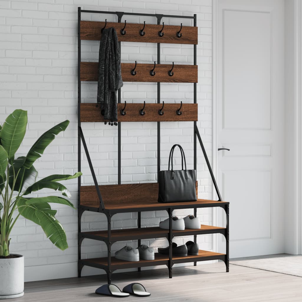 Vidaxl klädhylla med sko rack 100x40x184 cm brun ekfärg