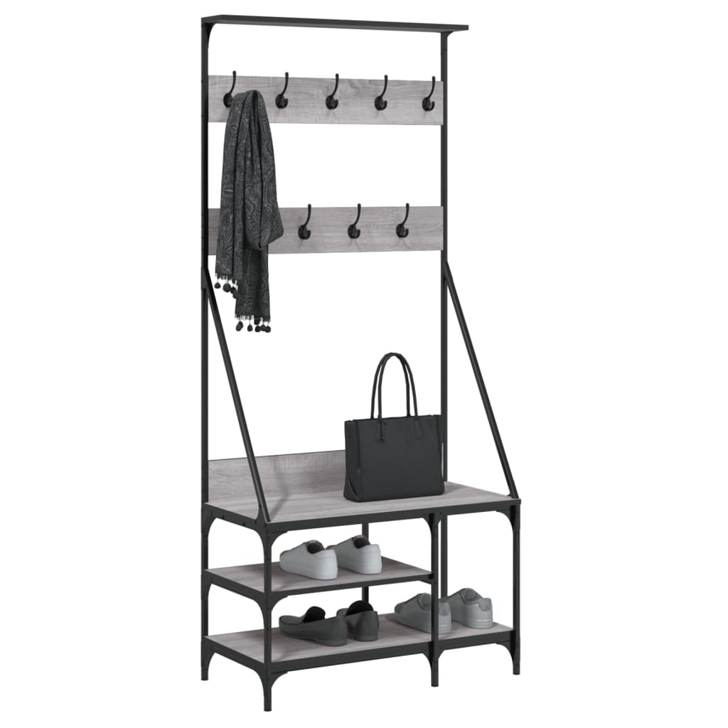 VidaXL Kleiderständer mit Schuhregal 80x40x184 cm, Farbe Sonoma-Eiche grau
