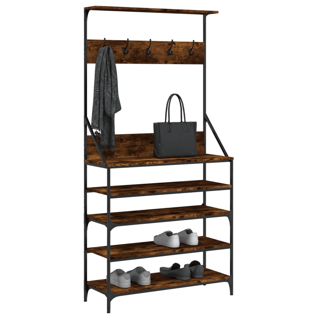 Vidaxl Kleedung Rack mat Schong Rack 90x34x184 cm huet faarweg oak faarweg gefëmmt