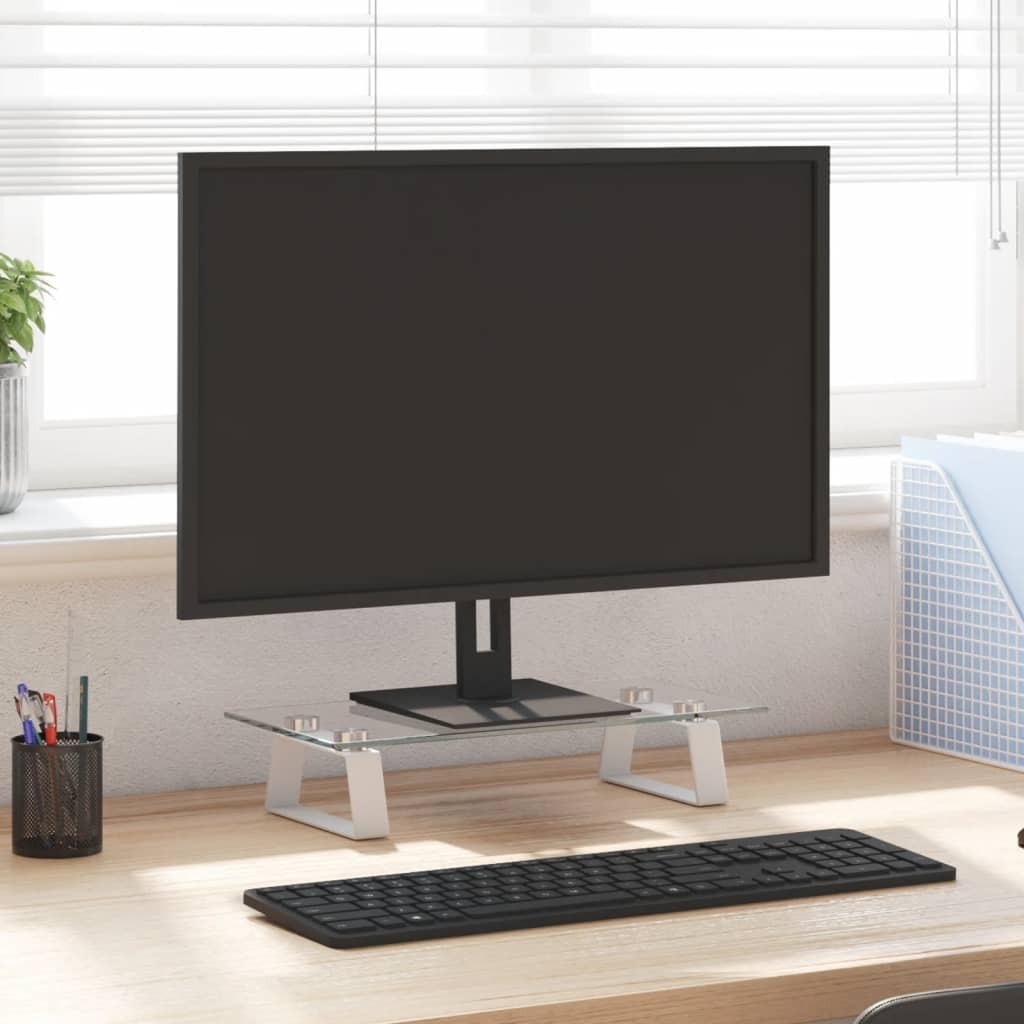 VidaXL Monitorständer 40x20x8 cm gehärtetes Glas und Metall weiß