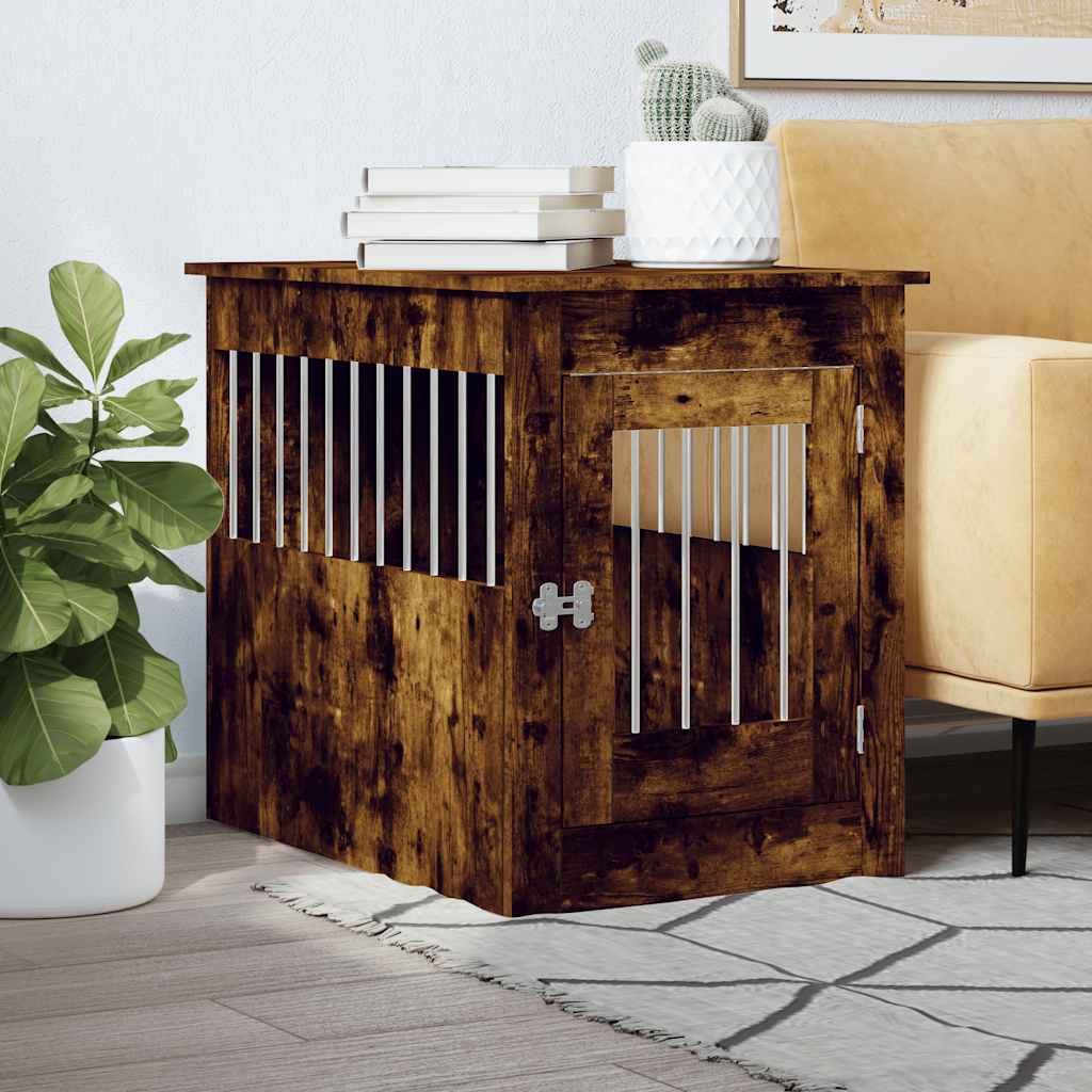 Vidaxxl Hundebox 55 x 80 x 68 cm verarbeitetes Holz, geräucherte Eiche
