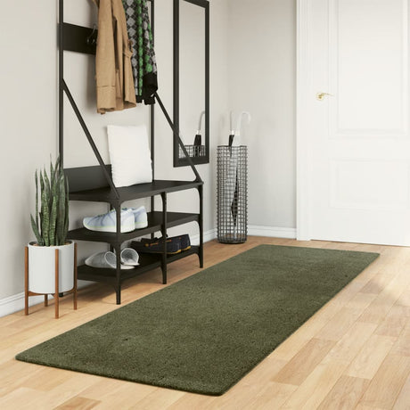 VidaXL Teppich Huarte Kurzflor weich waschbar 80x250 cm Waldgrün